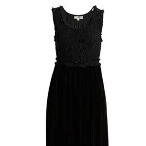Max Studio Women  Textured Georgette & Velvet Maxi Dress Size S Black Sleeveless